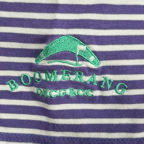 Boomerang OKCG & CC B. Draddy Polo Golf Shirt Men XL Purple White Cotton Stretch - Picture 3 of 13